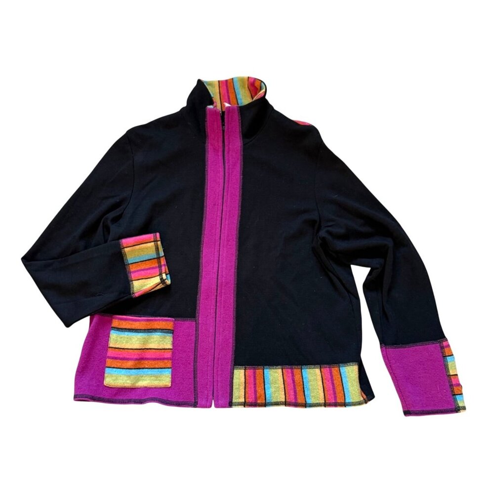 Bets by Canvasbacks Artsy Patchwork Jacket Women Medium Wool Nylon Color-Block